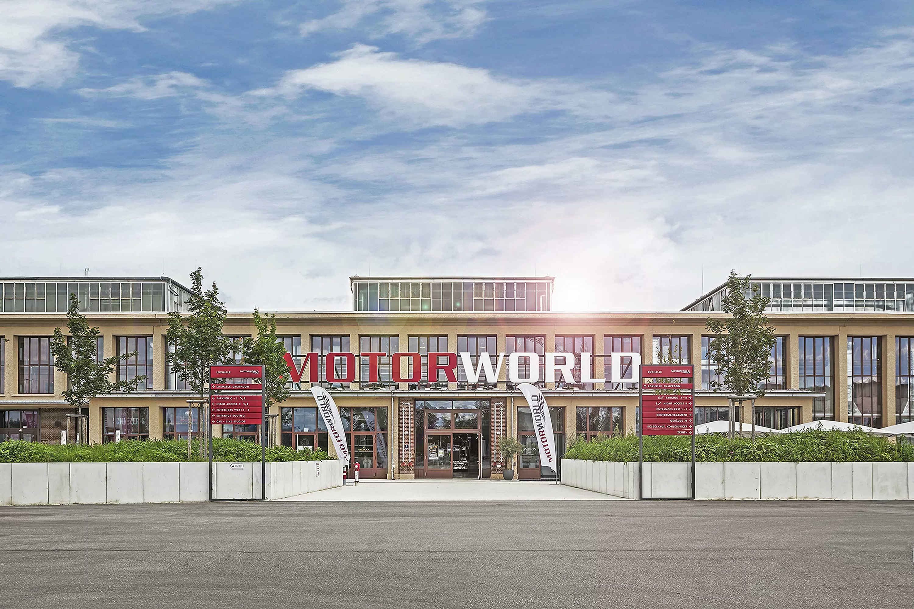 Main entrance of MotorWorld M&uuml;nchen